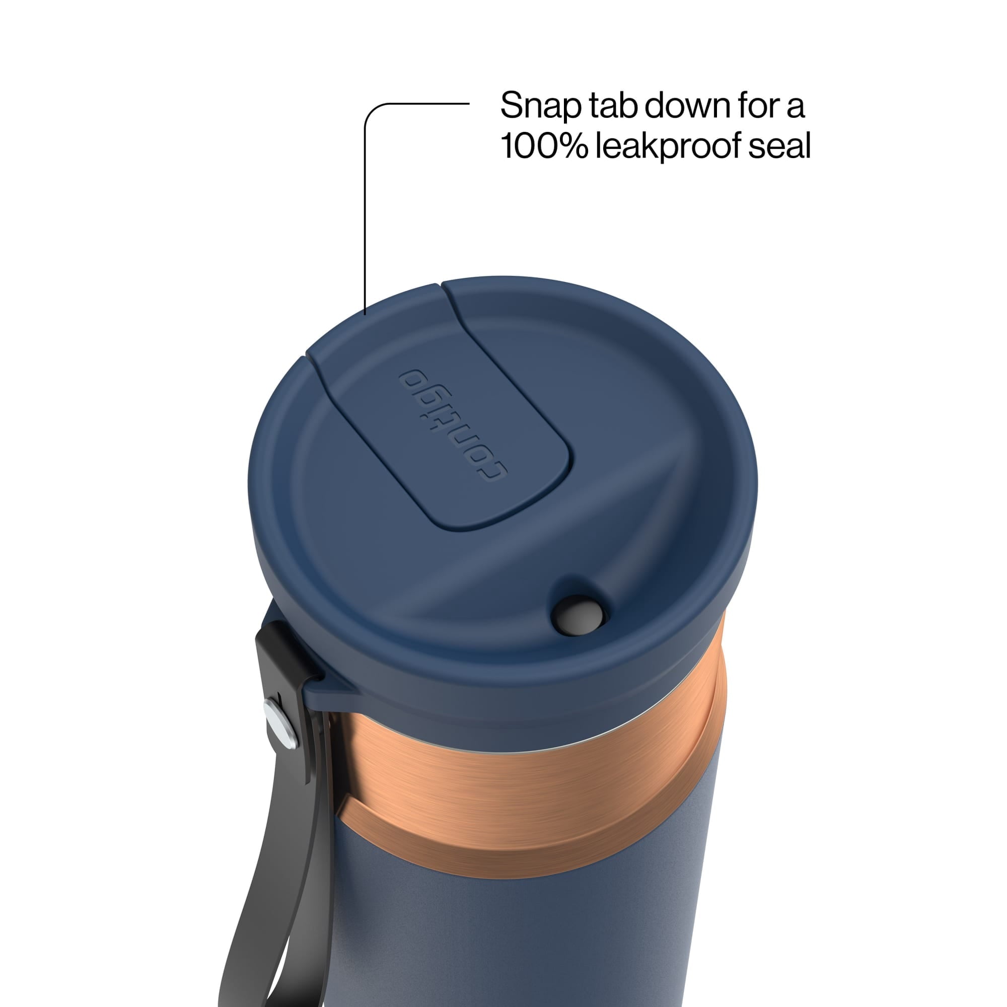 Contigo SnapSeal Leakproof Stainless Steel Reusable Water Bottle with Carrying Strap, Dark Blue/Bronze, 24 oz C024V