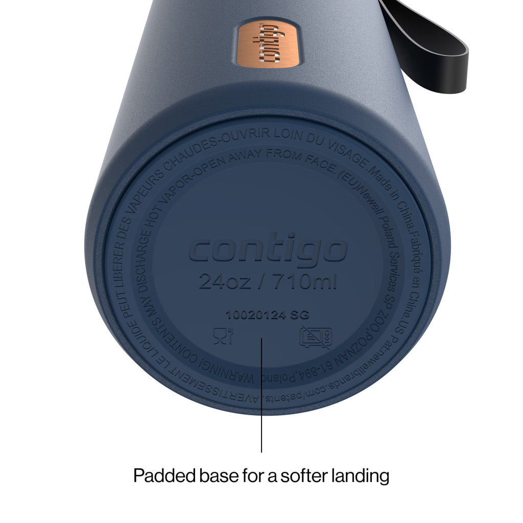 Contigo SnapSeal Leakproof Stainless Steel Reusable Water Bottle with Carrying Strap, Dark Blue/Bronze, 24 oz C024V