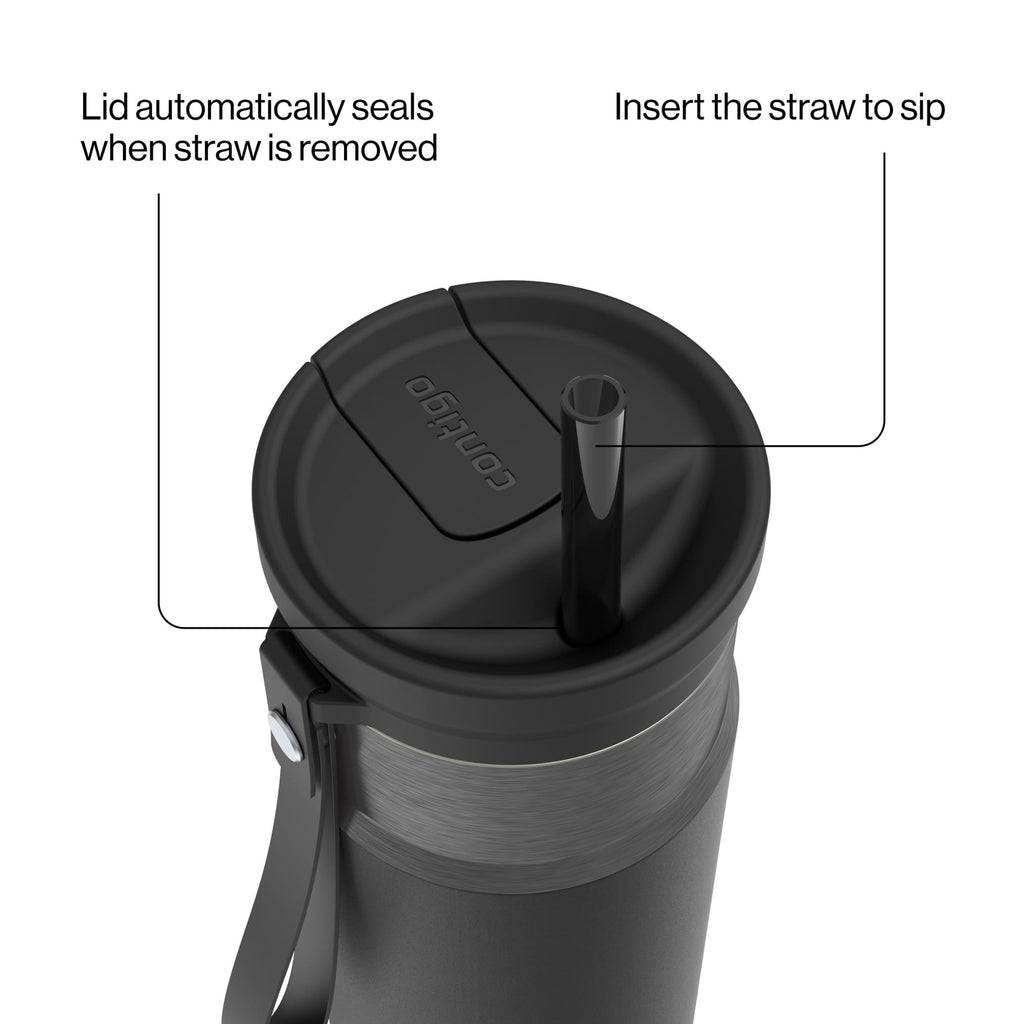 Contigo SnapSeal Leakproof Stainless Steel Reusable Water Bottle with Carrying Strap, Dark Blue/Bronze, 24 oz C024V