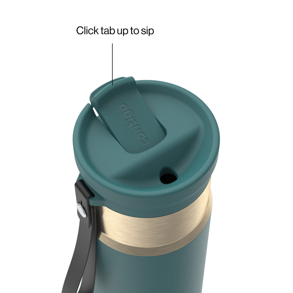Contigo SnapSeal Leakproof Stainless Steel Reusable Water Bottle with Carrying Strap, Dark Blue/Bronze, 24 oz C024V