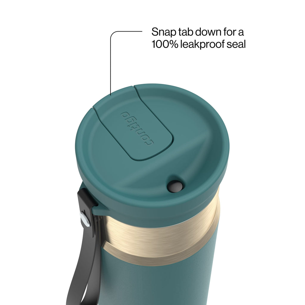 Contigo SnapSeal Leakproof Stainless Steel Reusable Water Bottle with Carrying Strap, Dark Blue/Bronze, 24 oz C024V