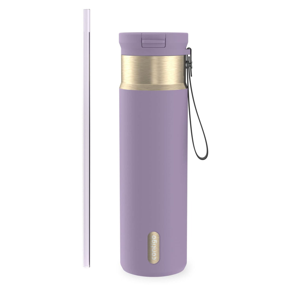 Contigo SnapSeal Leakproof Stainless Steel Reusable Water Bottle with Carrying Strap, Dark Blue/Bronze, 24 oz C024V