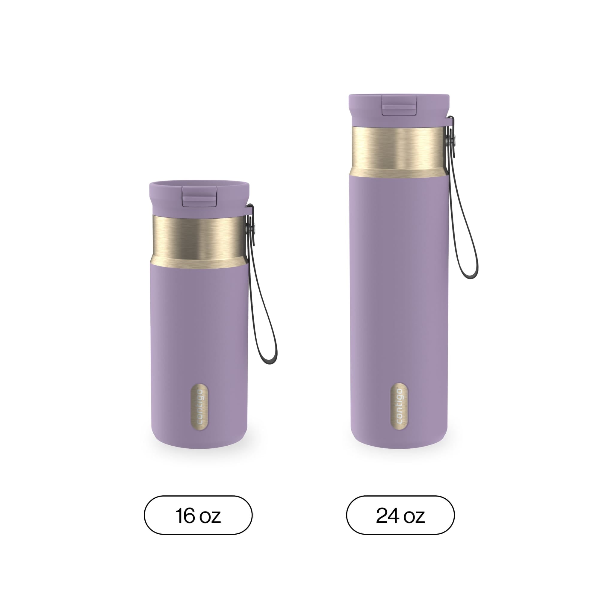 Contigo SnapSeal Leakproof Stainless Steel Reusable Water Bottle with Carrying Strap, Dark Blue/Bronze, 24 oz C024V