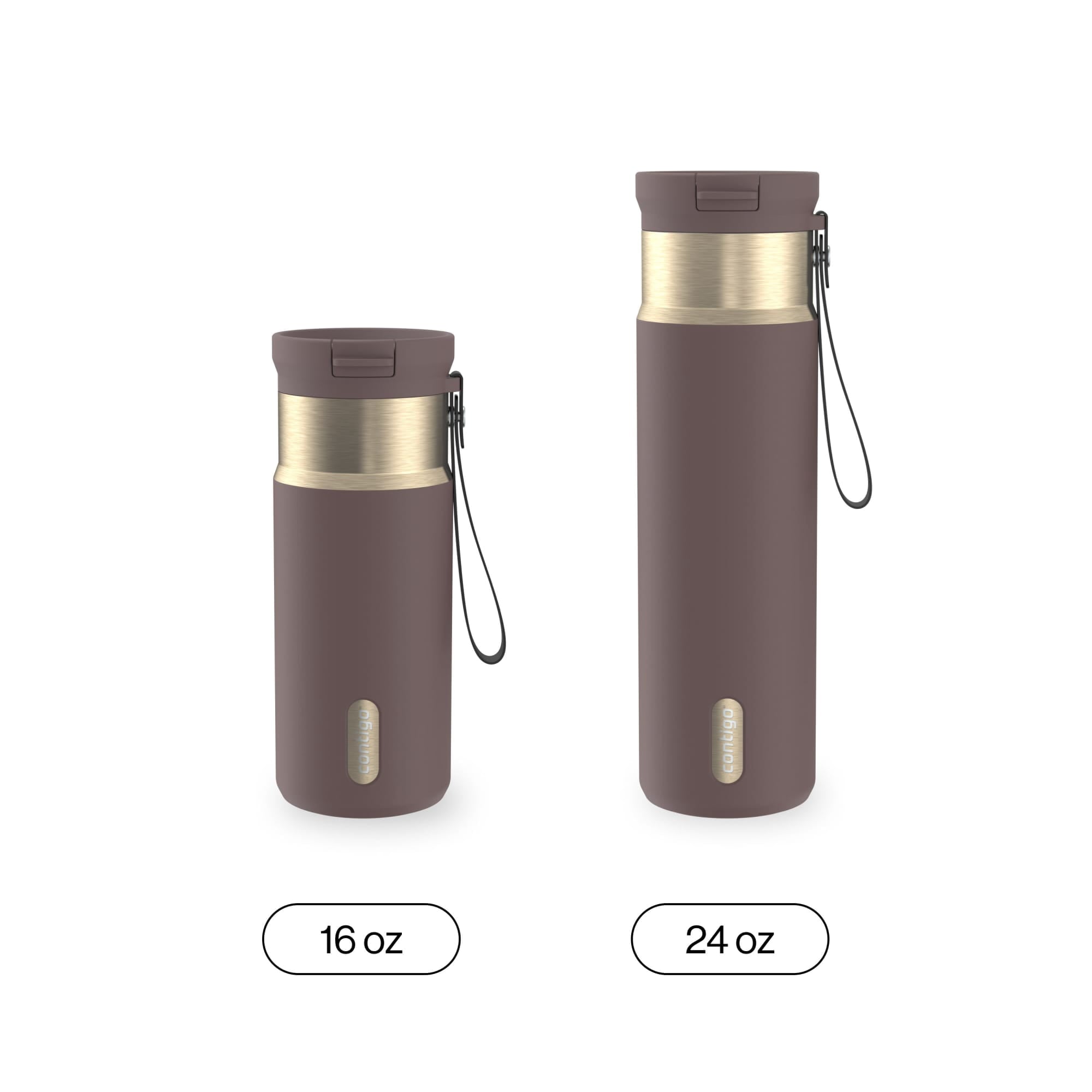 Contigo SnapSeal Leakproof Stainless Steel Reusable Water Bottle with Carrying Strap, Dark Blue/Bronze, 24 oz C024V