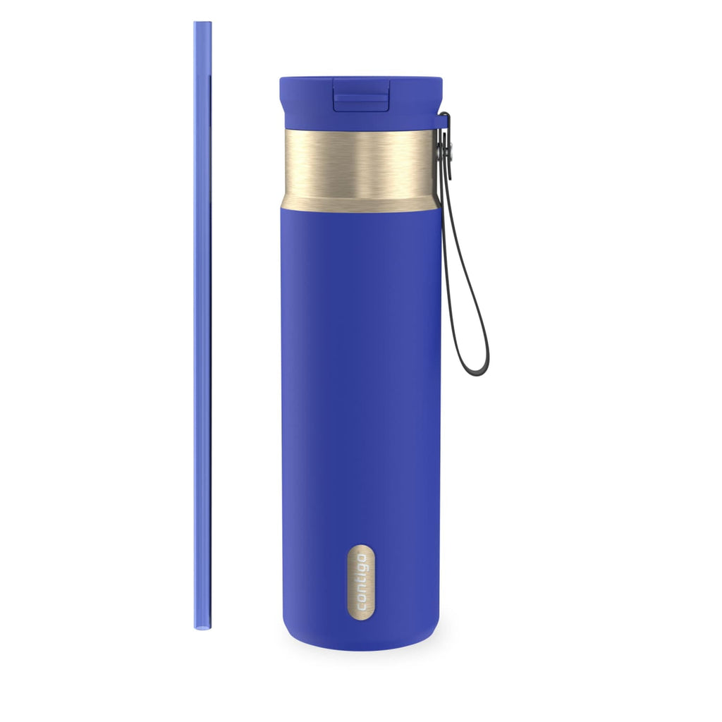 Contigo SnapSeal Leakproof Stainless Steel Reusable Water Bottle with Carrying Strap, Dark Blue/Bronze, 24 oz C024V
