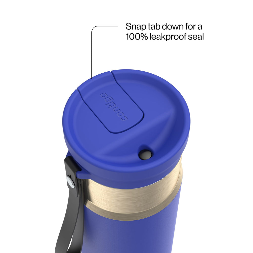 Contigo SnapSeal Leakproof Stainless Steel Reusable Water Bottle with Carrying Strap, Dark Blue/Bronze, 24 oz C024V