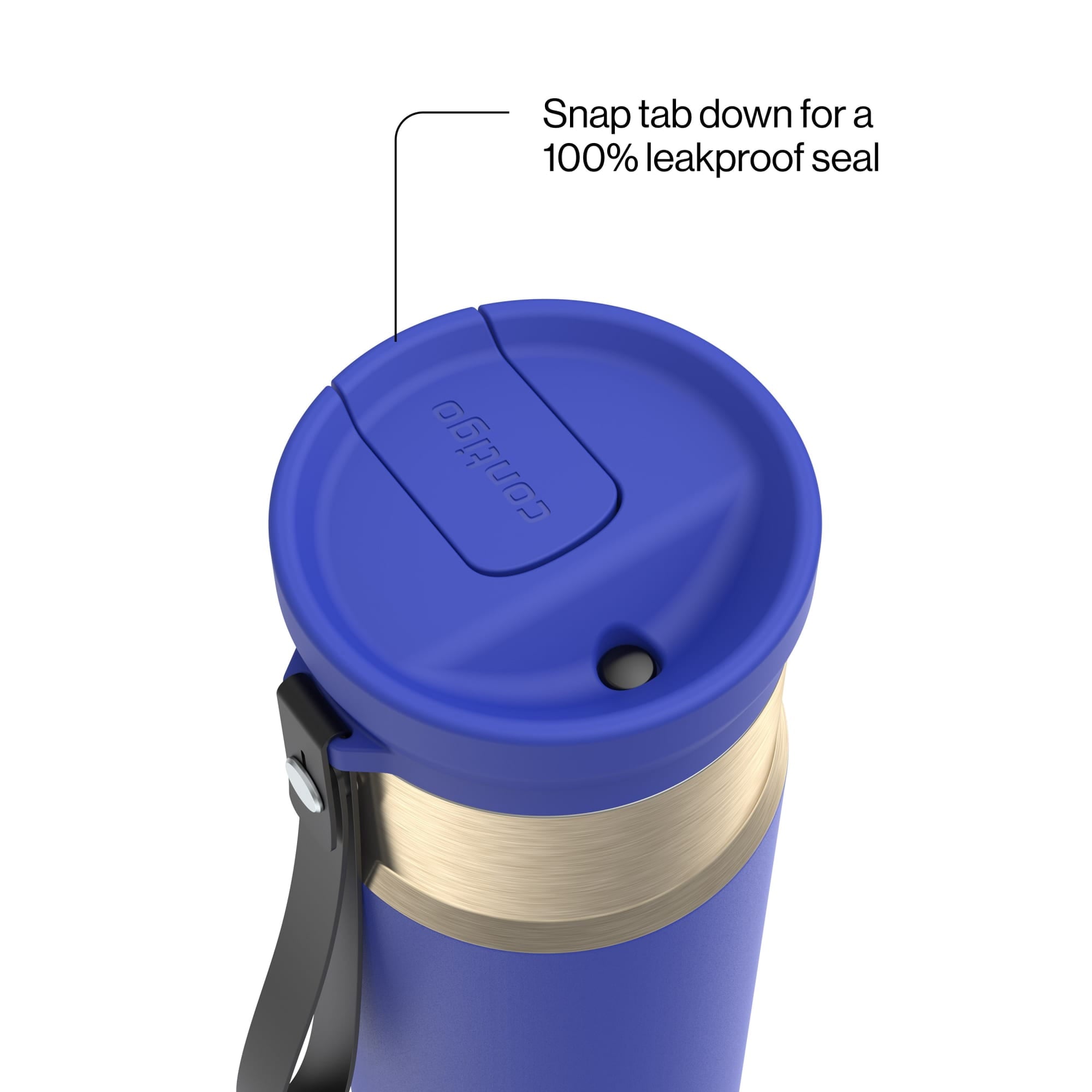 Contigo SnapSeal Leakproof Stainless Steel Reusable Water Bottle with Carrying Strap, Dark Blue/Bronze, 24 oz C024V