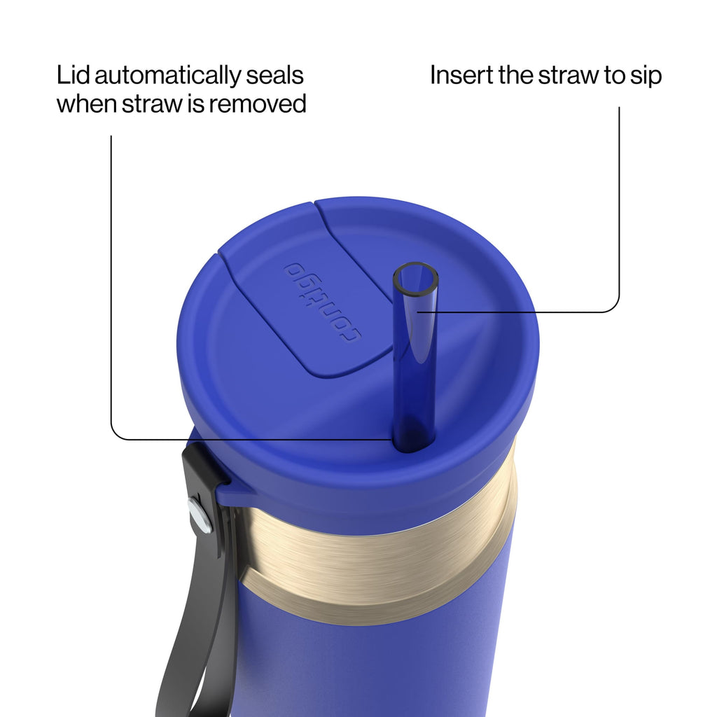 Contigo SnapSeal Leakproof Stainless Steel Reusable Water Bottle with Carrying Strap, Dark Blue/Bronze, 24 oz C024V