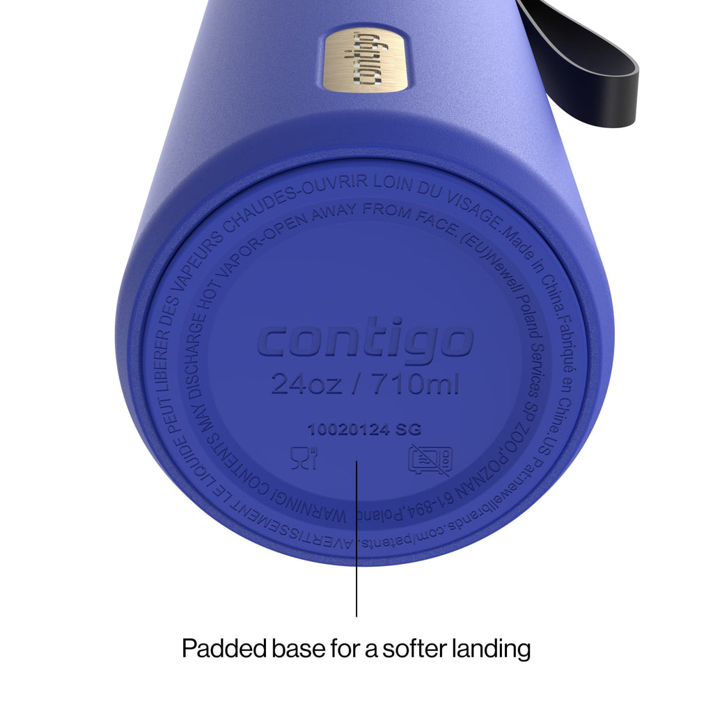 Contigo SnapSeal Leakproof Stainless Steel Reusable Water Bottle with Carrying Strap, Dark Blue/Bronze, 24 oz C024V