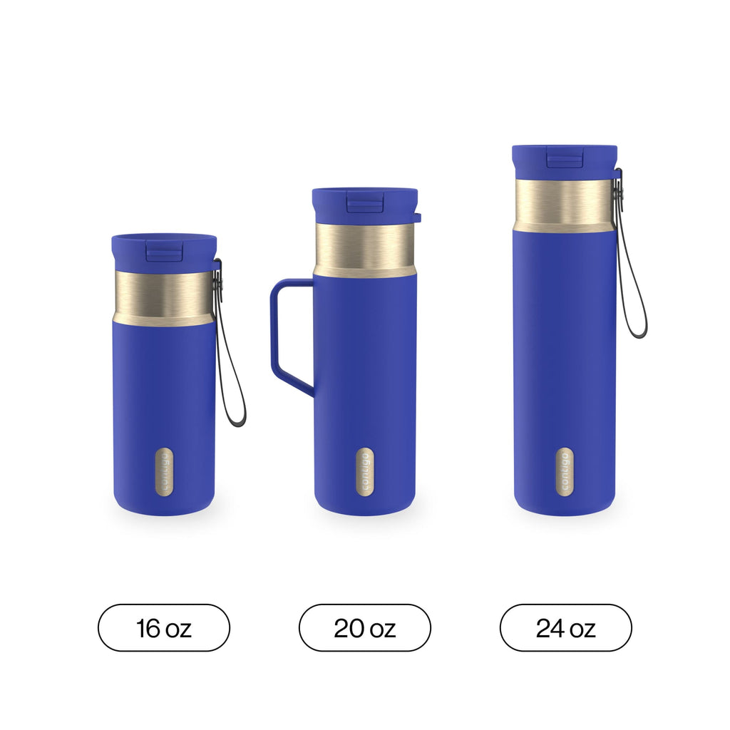Contigo SnapSeal Leakproof Stainless Steel Reusable Water Bottle with Carrying Strap, Dark Blue/Bronze, 24 oz C024V