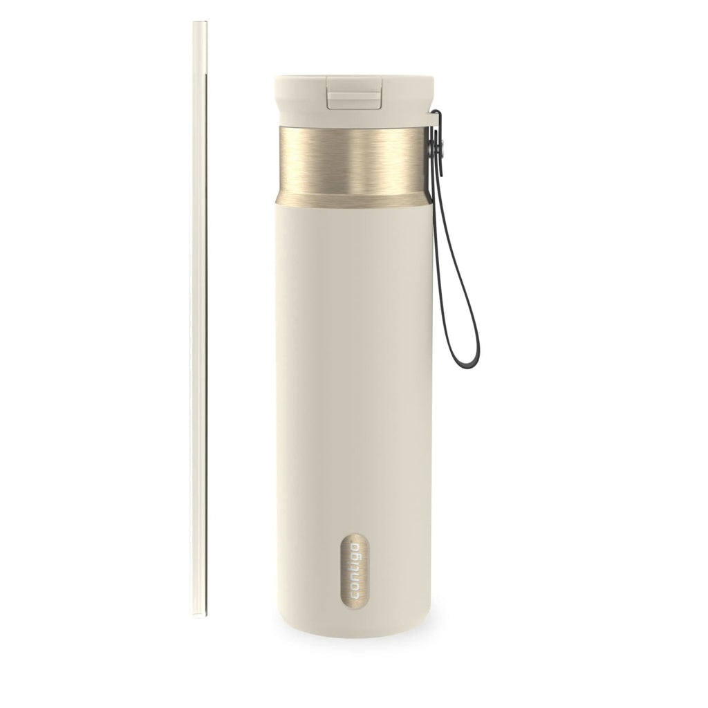 Contigo SnapSeal Leakproof Stainless Steel Reusable Water Bottle with Carrying Strap, Dark Blue/Bronze, 24 oz C024V