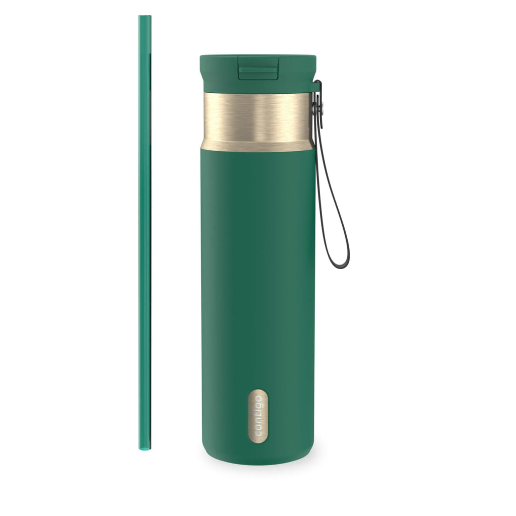 Contigo SnapSeal Leakproof Stainless Steel Reusable Water Bottle with Carrying Strap, Dark Blue/Bronze, 24 oz C024V
