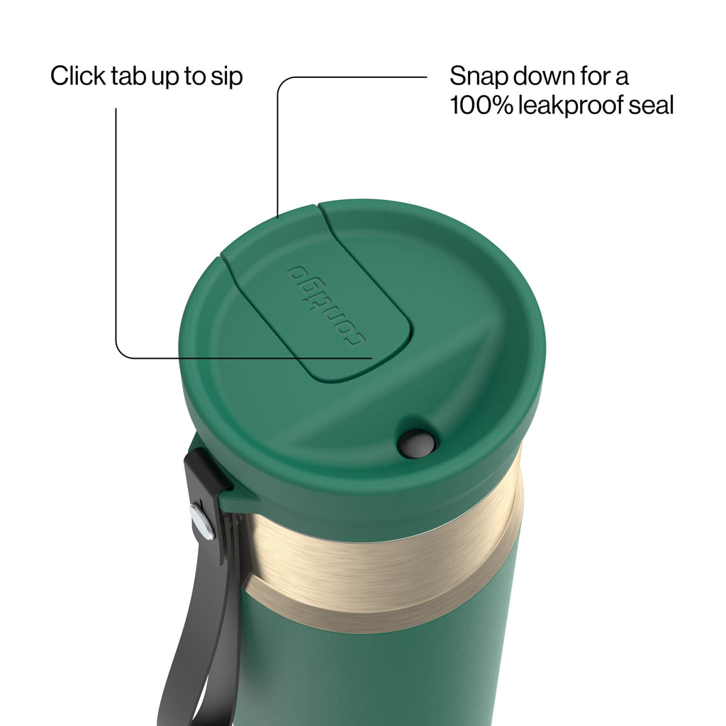 Contigo SnapSeal Leakproof Stainless Steel Reusable Water Bottle with Carrying Strap, Dark Blue/Bronze, 24 oz C024V