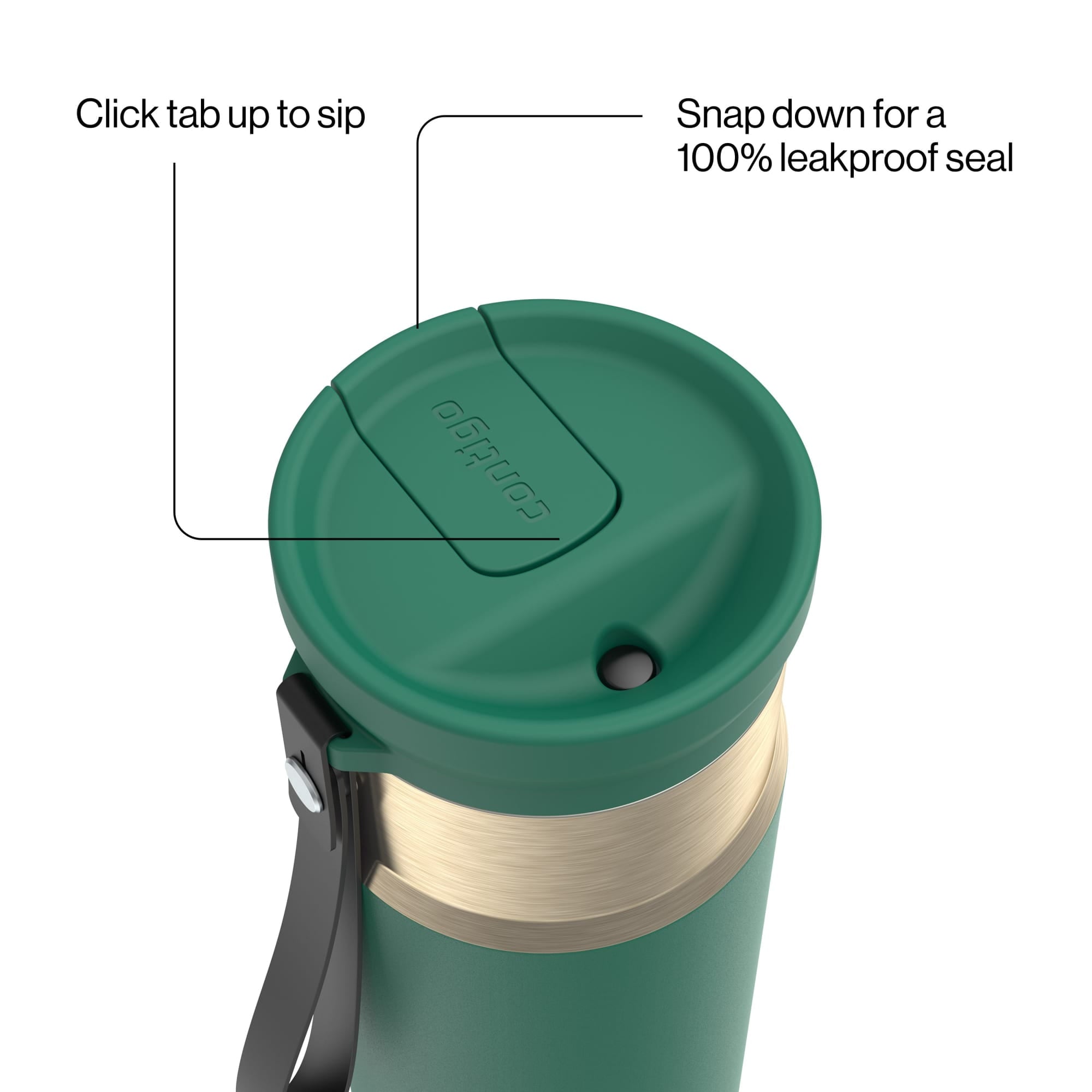 Contigo SnapSeal Leakproof Stainless Steel Reusable Water Bottle with Carrying Strap, Dark Blue/Bronze, 24 oz C024V
