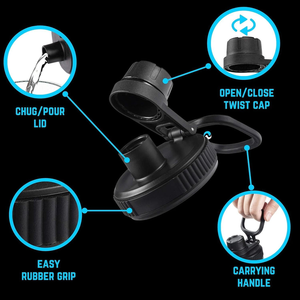 Hydraflow Wide Mouth Spout Twist Chug Nalgene Replacement Lid | Compatible with Nalgene 32 oz Wide Mouth Lid, Hydroflask &amp; Many  Top Water Bottle Brands Sizes 12 16 18 20 32 40 64 Oz C207N