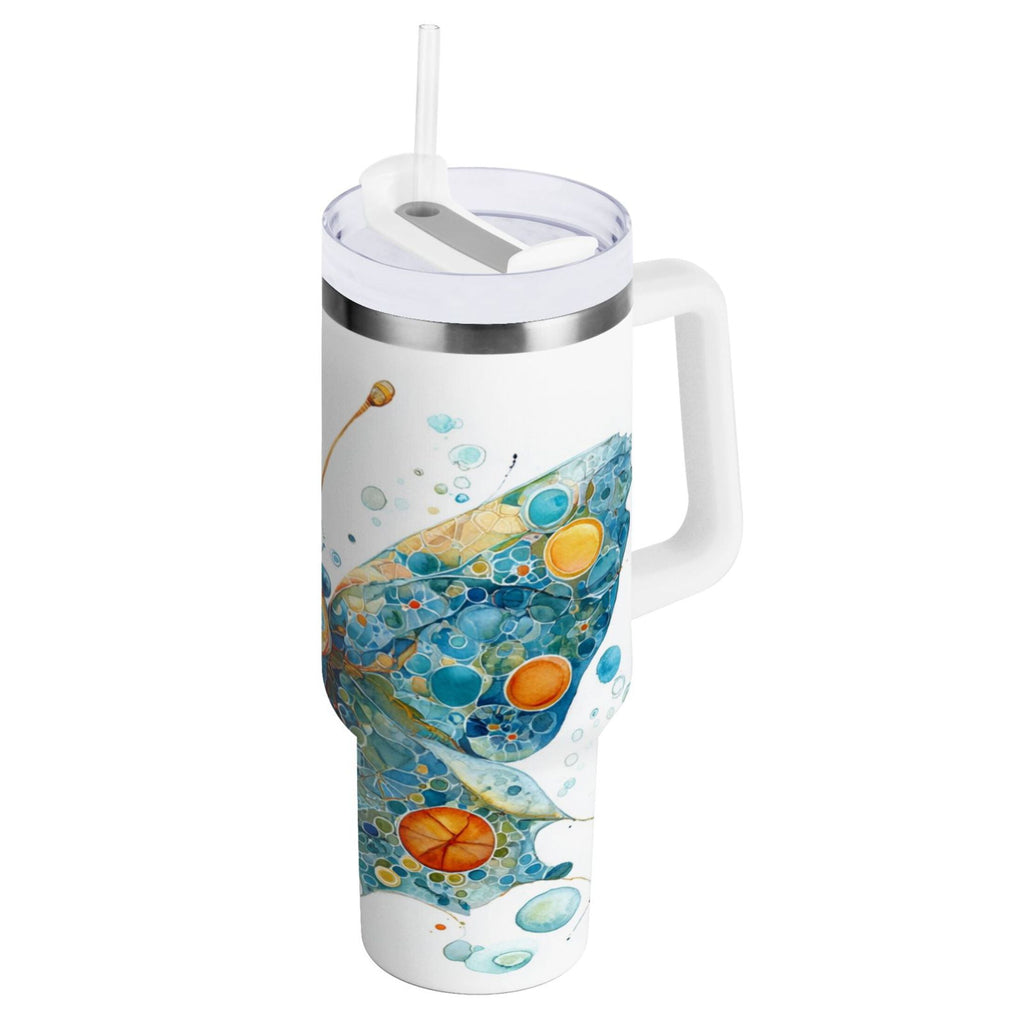 40 oz Insulated Stainless Steel Tumbler Double Wall Stainless Steel Tumbler with 2-Way Drinking Intricately Butterfly C484T