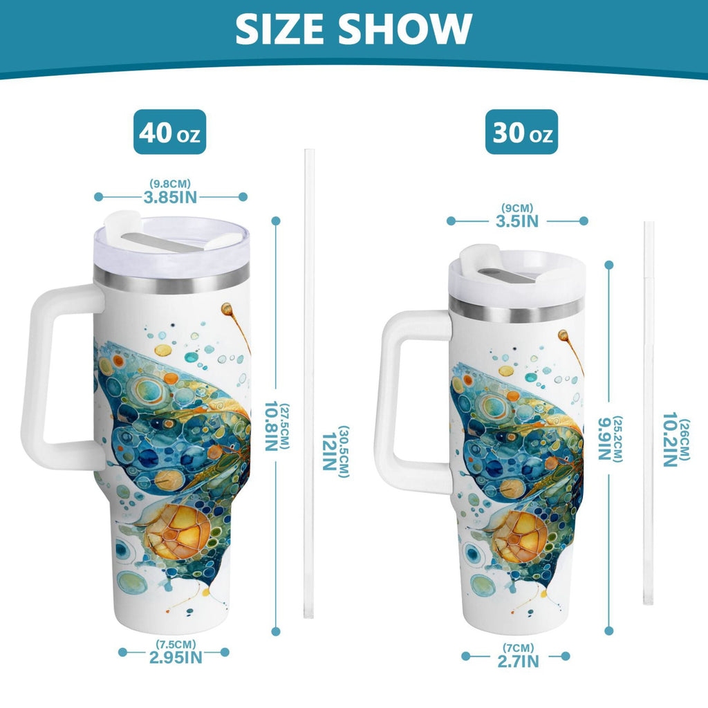 40 oz Insulated Stainless Steel Tumbler Double Wall Stainless Steel Tumbler with 2-Way Drinking Intricately Butterfly C484T