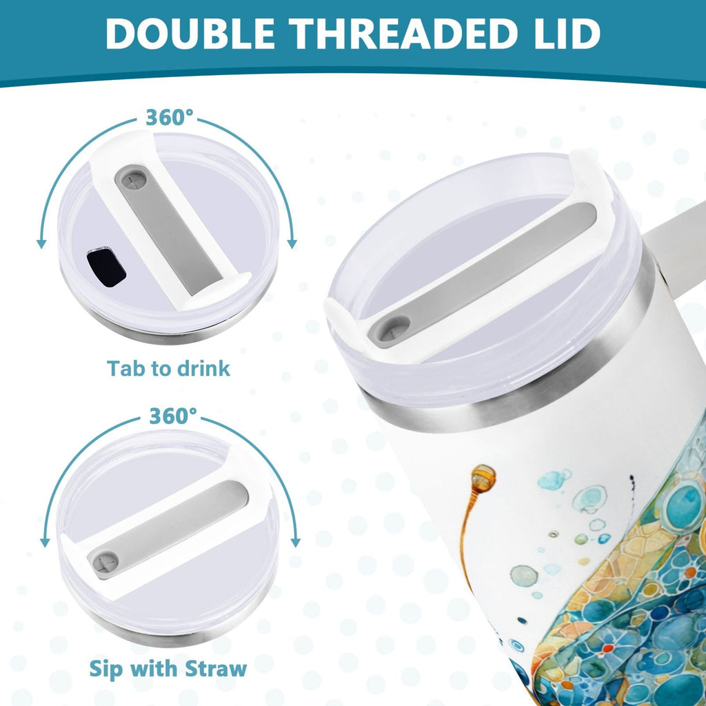 40 oz Insulated Stainless Steel Tumbler Double Wall Stainless Steel Tumbler with 2-Way Drinking Intricately Butterfly C484T