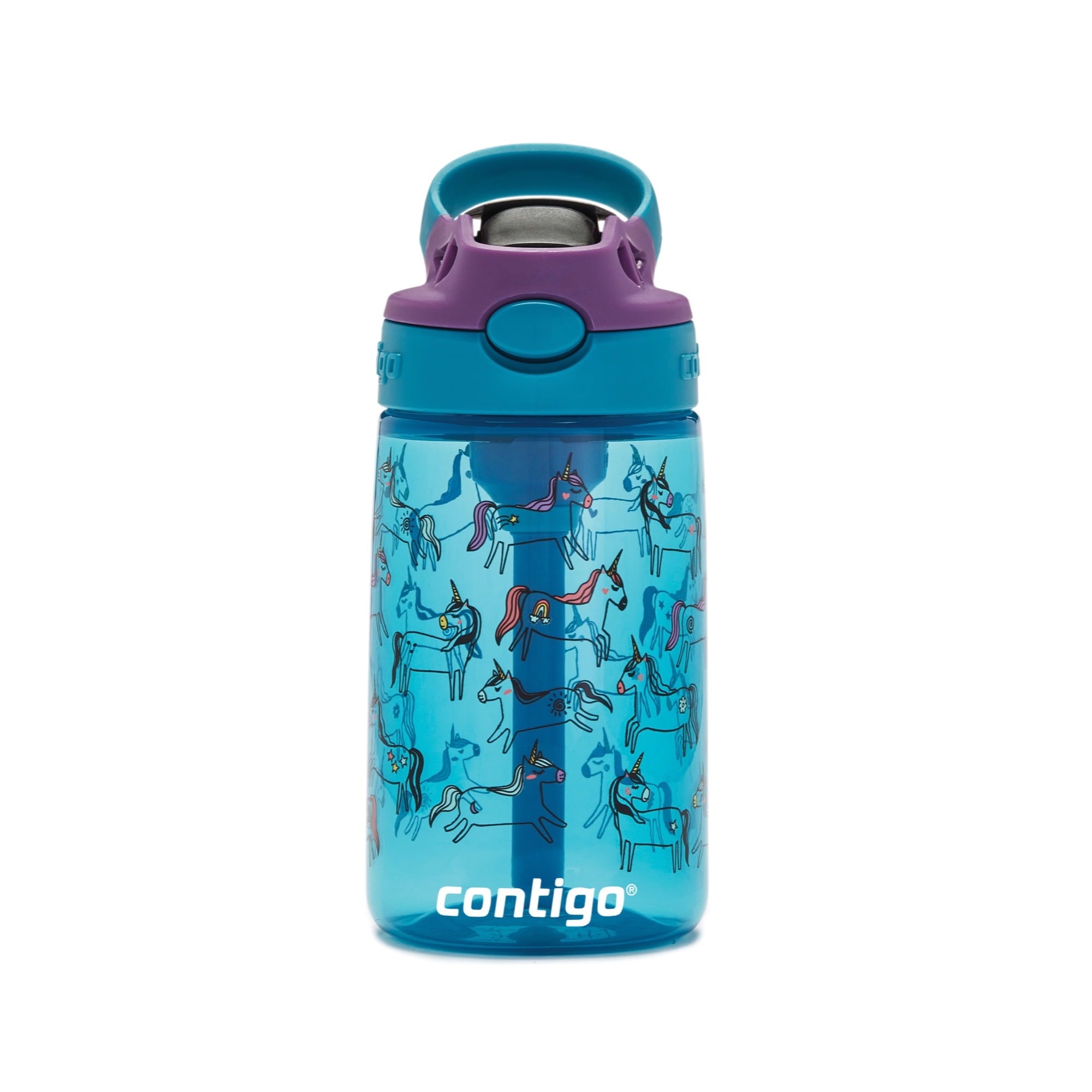 Contigo Kids AUTOSPOUT Straw Water Bottle with Easy-Clean Lid, 14 oz., Juniper Unicorns C099H