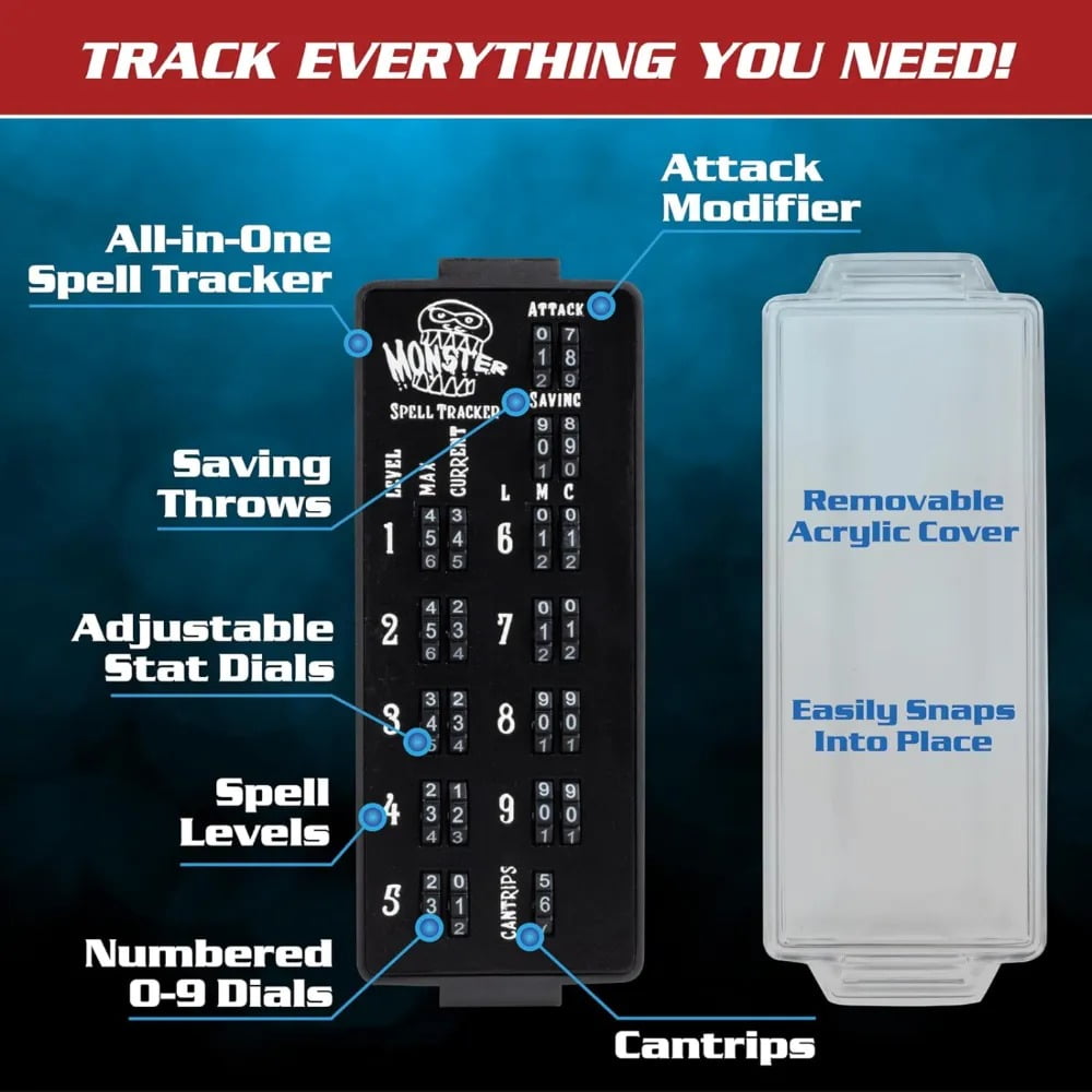 Ultimate RPG Spell Tracker for DND- Easily Keep Track of All Magic Stats, Levels, Modifiers Easily w Adjustable Place-Locking Dials &amp; Protective Cover- Compatible w Dungeons Dragons 5e Tabletop Games C215G