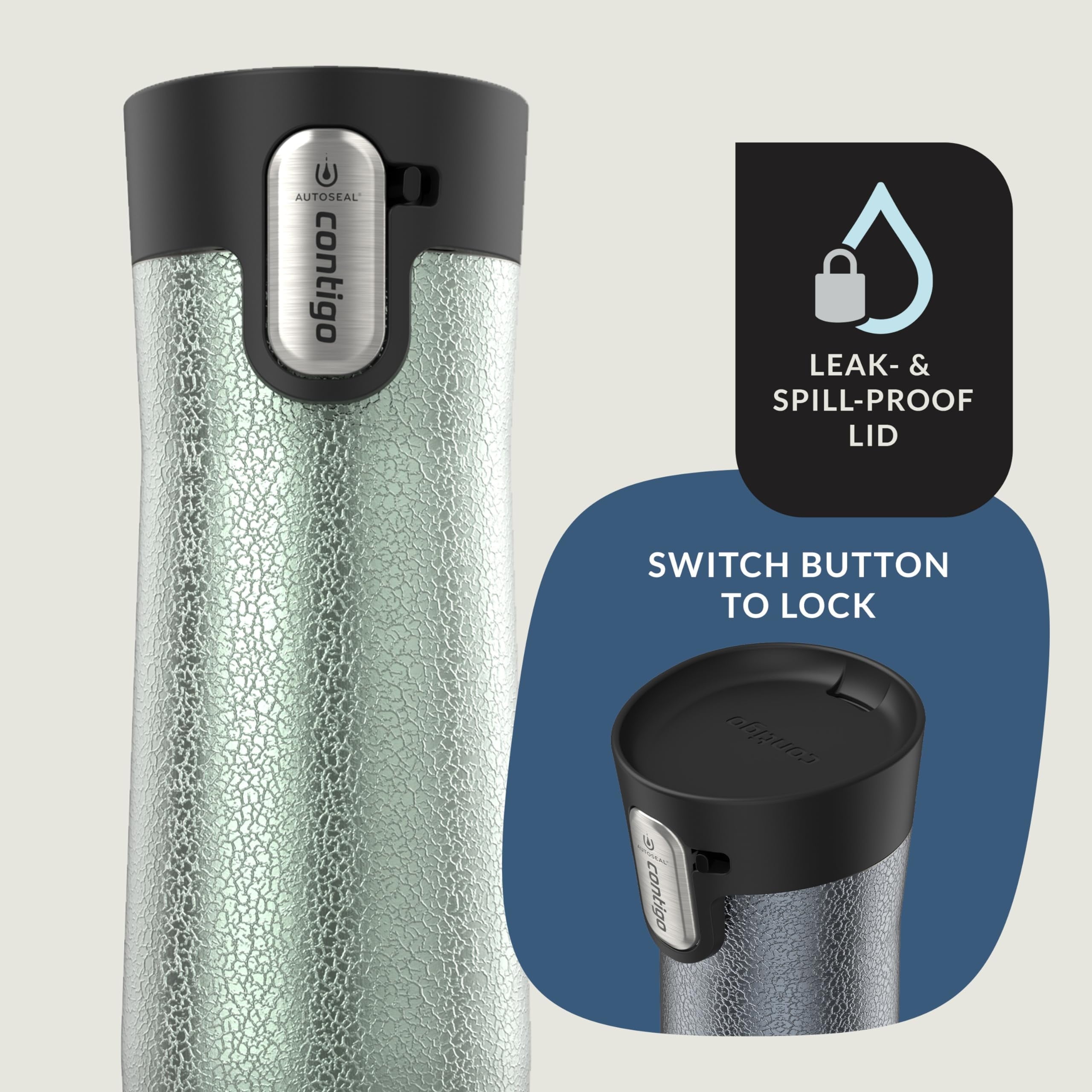 Contigo AUTOSEAL West Loop Vacuum-Insulated Stainless Steel Travel Mug with Easy-Clean Lid, 20 oz, Crystal Lakeside &amp; Crystal Agave, 2-Pack C009X