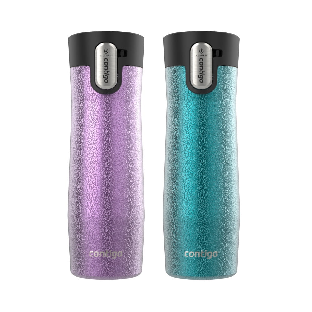 Contigo AUTOSEAL West Loop Vacuum-Insulated Stainless Steel Travel Mug with Easy-Clean Lid, 20 oz, Crystal Lakeside &amp; Crystal Agave, 2-Pack C009X