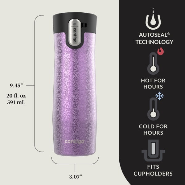 Contigo AUTOSEAL West Loop Vacuum-Insulated Stainless Steel Travel Mug with Easy-Clean Lid, 20 oz, Crystal Lakeside &amp; Crystal Agave, 2-Pack C009X