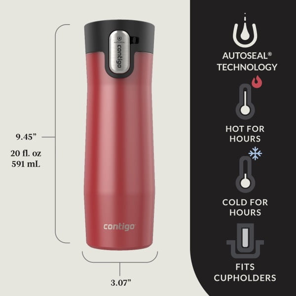 Contigo AUTOSEAL West Loop Vacuum-Insulated Stainless Steel Travel Mug with Easy-Clean Lid, 20 oz, Crystal Lakeside &amp; Crystal Agave, 2-Pack C009X