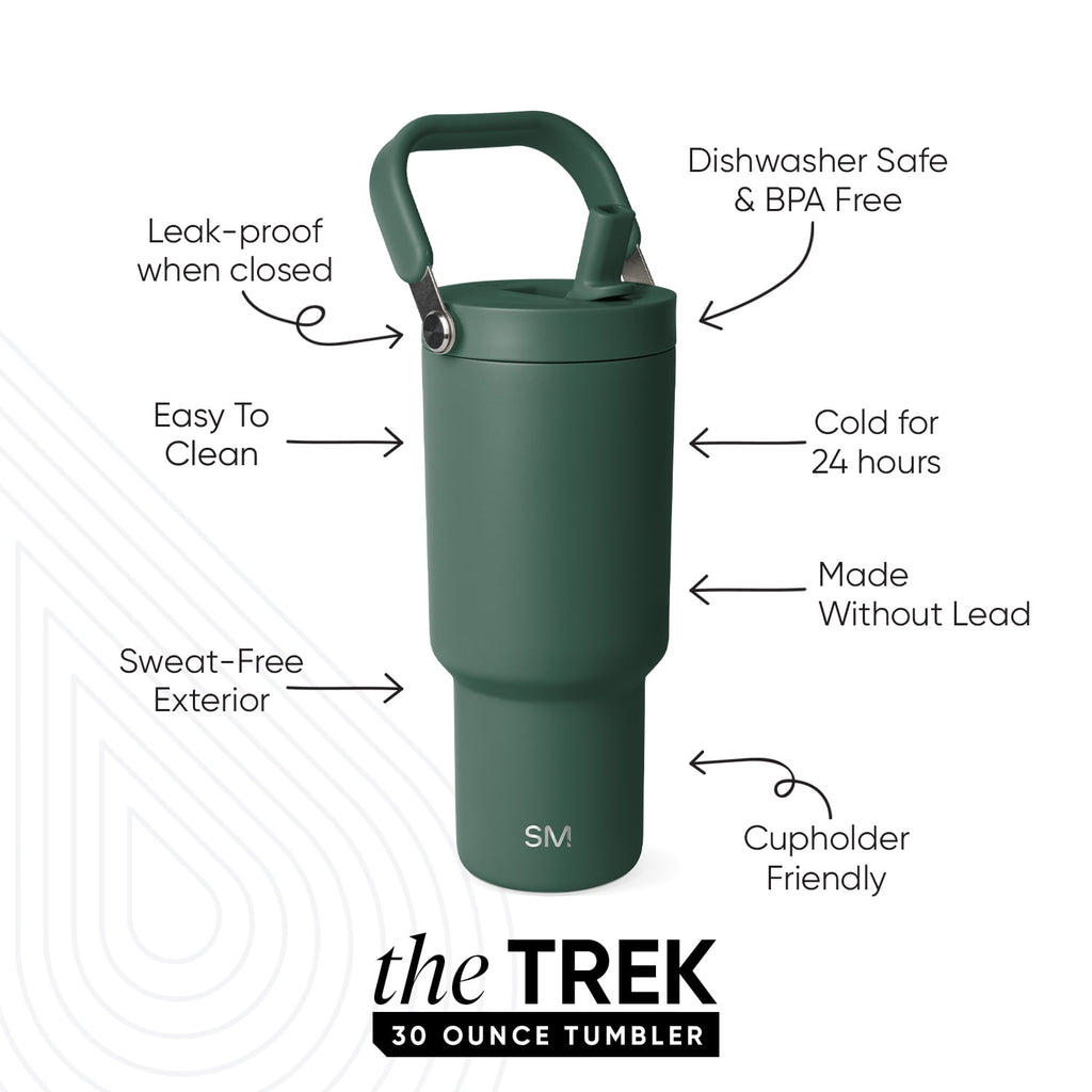 Simple Modern 30 fl oz Insulated Stainless Steel Trek Pivot Tumbler with Straw Lid and Top Handle|Forest C400V