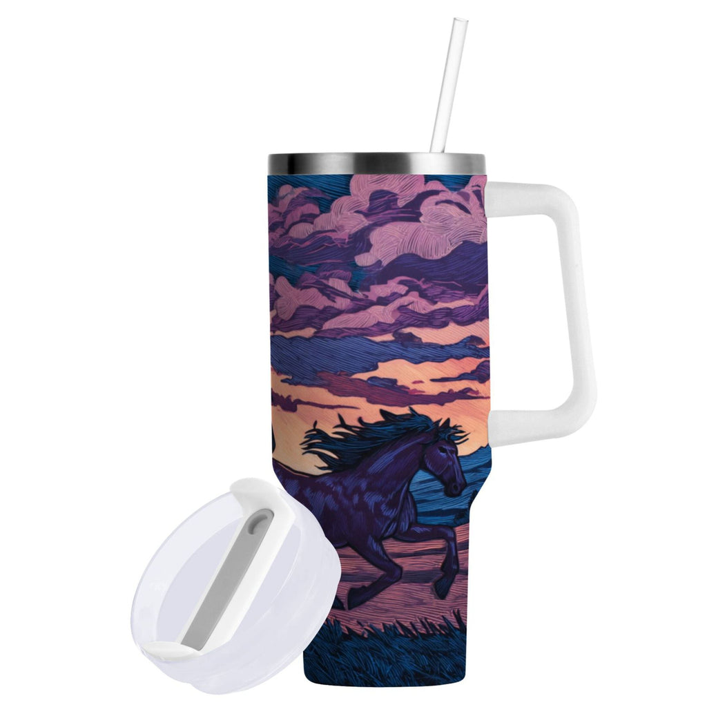 40 oz Insulated Stainless Steel Tumbler Double Wall Stainless Steel Tumbler with 2-Way Drinking Wild Horses Running C506Y