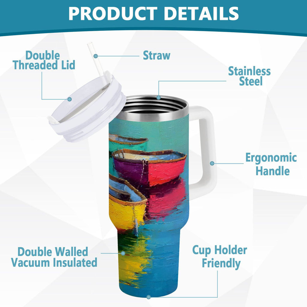 30 oz Insulated Stainless Steel Tumbler Double Wall Stainless Steel Tumbler with 2-Way Drinking Colorful Row Boats C555B