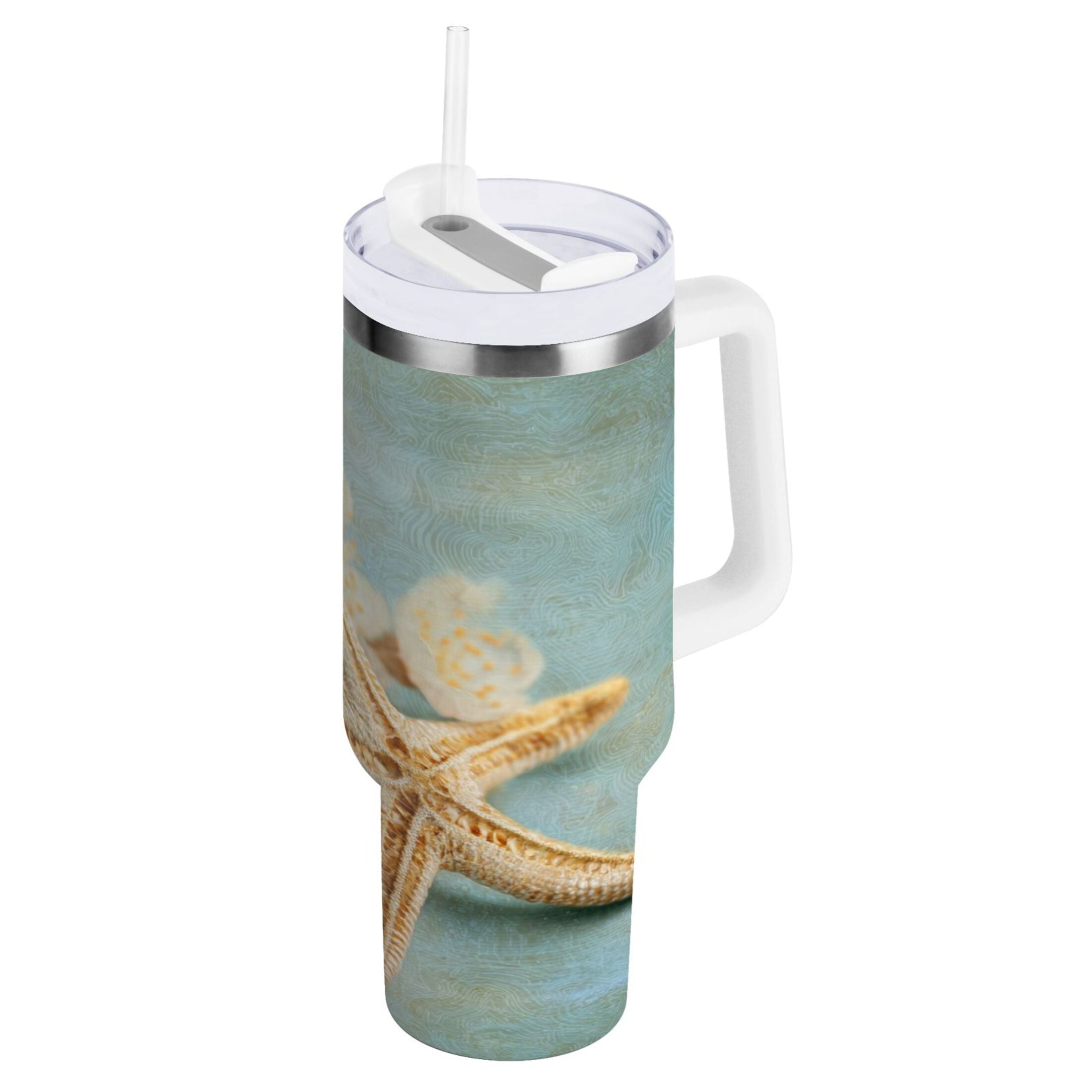 30 oz Insulated Stainless Steel Tumbler Double Wall Stainless Steel Tumbler with 2-Way Drinking Starfish with Flowers C451H