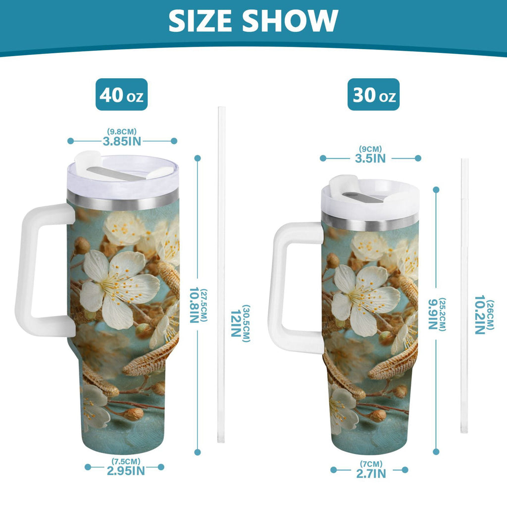 30 oz Insulated Stainless Steel Tumbler Double Wall Stainless Steel Tumbler with 2-Way Drinking Starfish with Flowers C451H