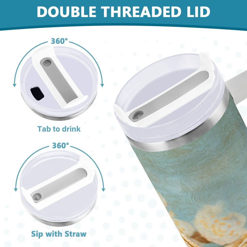 30 oz Insulated Stainless Steel Tumbler Double Wall Stainless Steel Tumbler with 2-Way Drinking Starfish with Flowers C451H