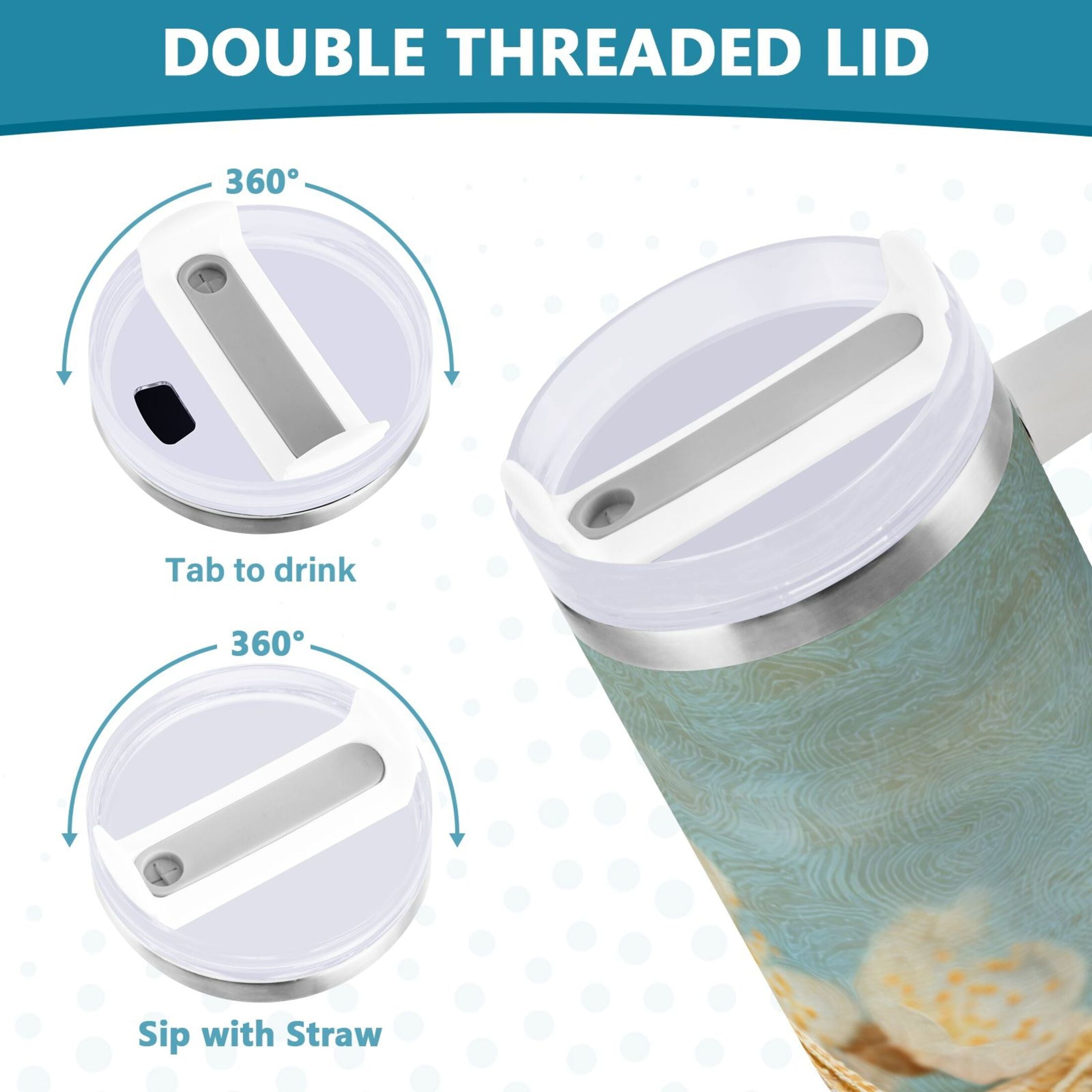30 oz Insulated Stainless Steel Tumbler Double Wall Stainless Steel Tumbler with 2-Way Drinking Starfish with Flowers C451H