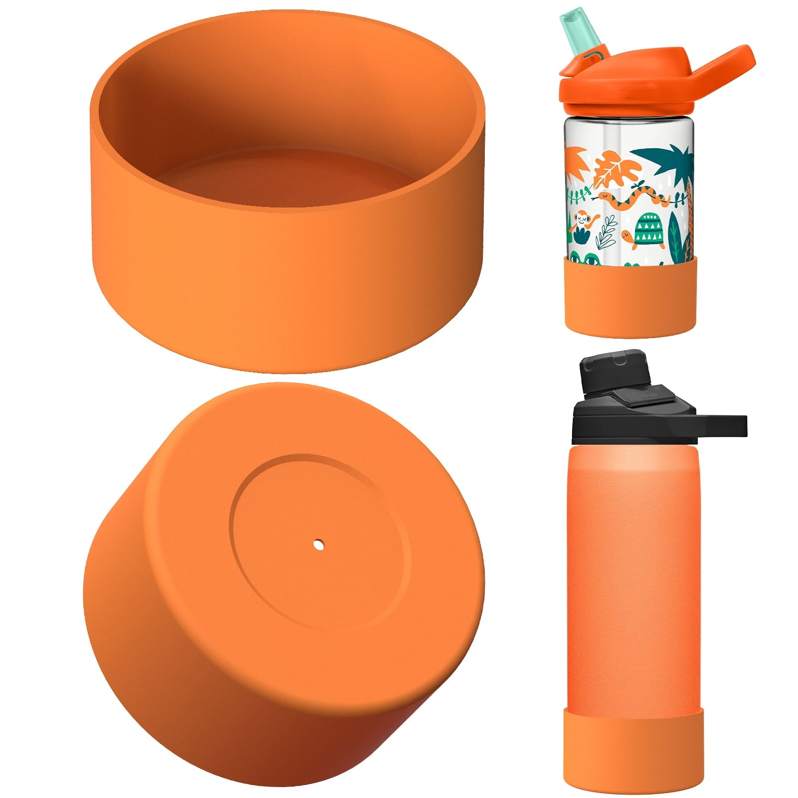 Linkidea 2 Pack Water Bottle Boot Compatible with CamelBak Eddy+20oz/25oz, Chute Mag 20oz/25oz, Carry Cap, Silicone Anti-Slip Bottle Bottom Bumper Protector (Orange) C387F