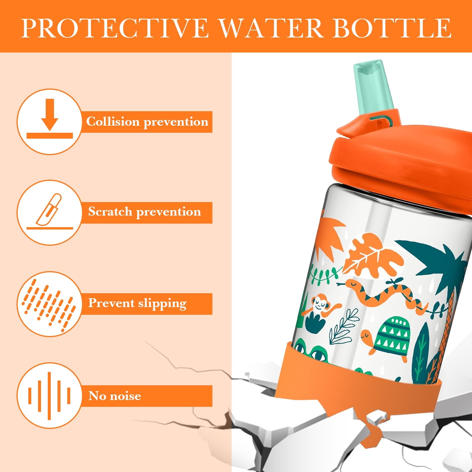 Linkidea 2 Pack Water Bottle Boot Compatible with CamelBak Eddy+20oz/25oz, Chute Mag 20oz/25oz, Carry Cap, Silicone Anti-Slip Bottle Bottom Bumper Protector (Orange) C387F