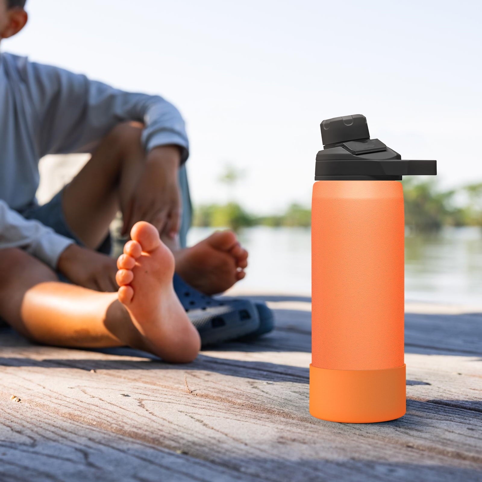 Linkidea 2 Pack Water Bottle Boot Compatible with CamelBak Eddy+20oz/25oz, Chute Mag 20oz/25oz, Carry Cap, Silicone Anti-Slip Bottle Bottom Bumper Protector (Orange) C387F