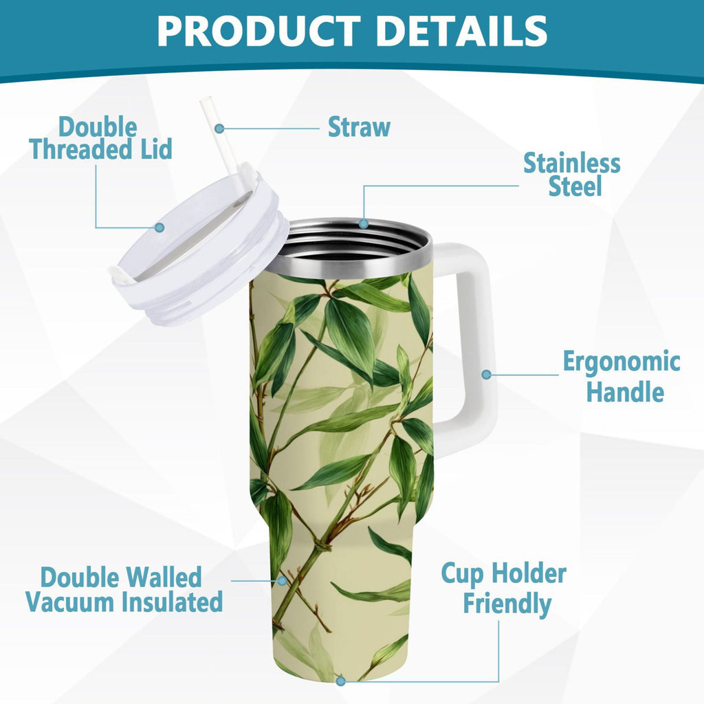 30 oz Insulated Stainless Steel Tumbler Double Wall Stainless Steel Tumbler with 2-Way Drinking Bamboo Pattern C558H