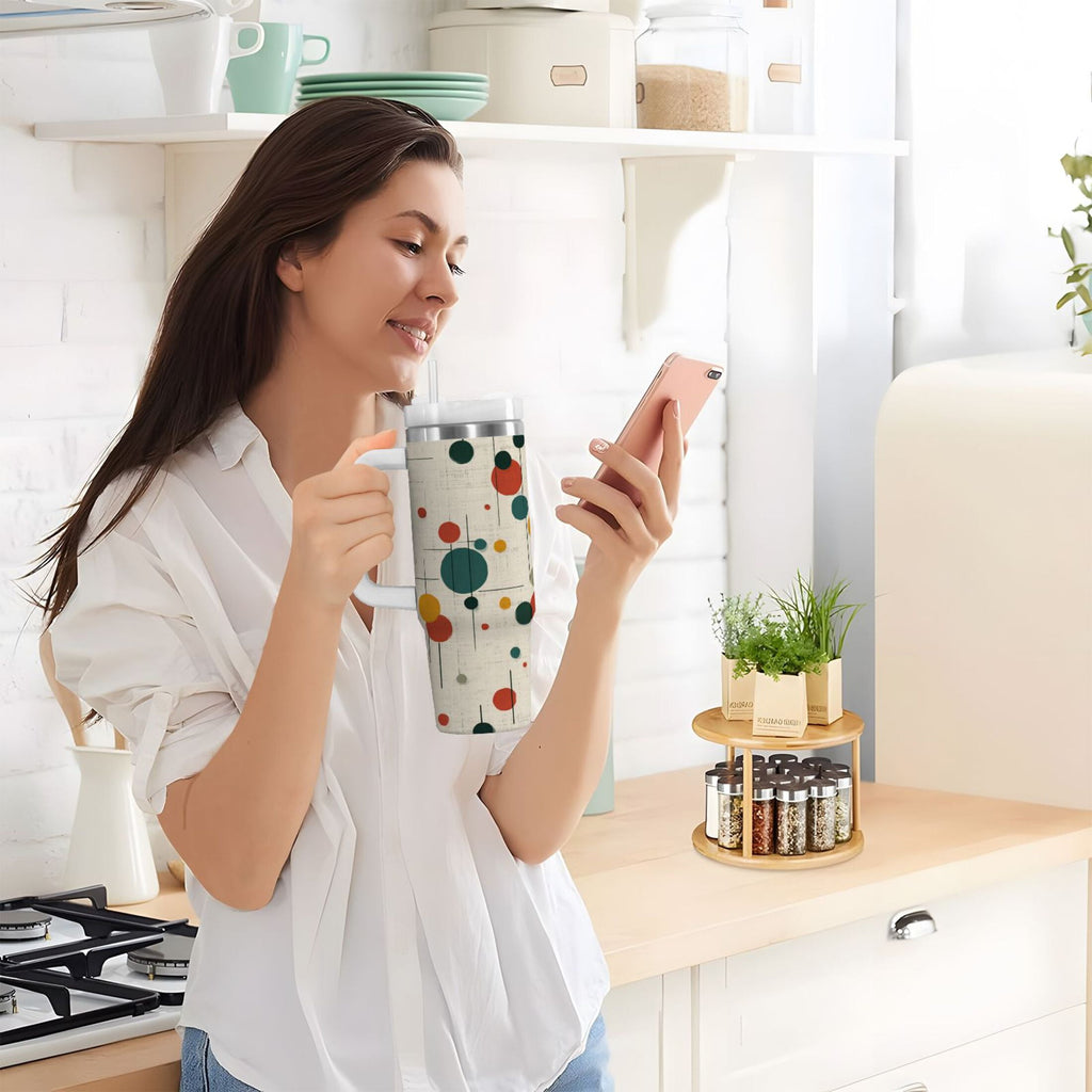 30 oz Insulated Stainless Steel Tumbler Double Wall Stainless Steel Tumbler with 2-Way Drinking Colorful Dots and Lines C646K