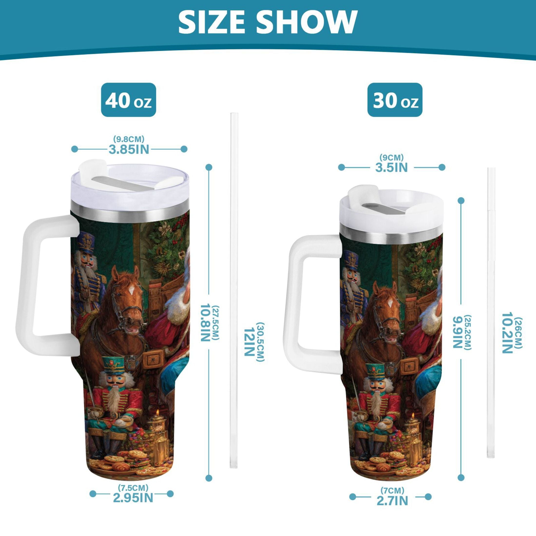 40 oz Insulated Stainless Steel Tumbler Double Wall Stainless Steel Tumbler with 2-Way Drinking Santa Eating Cookies C548Z