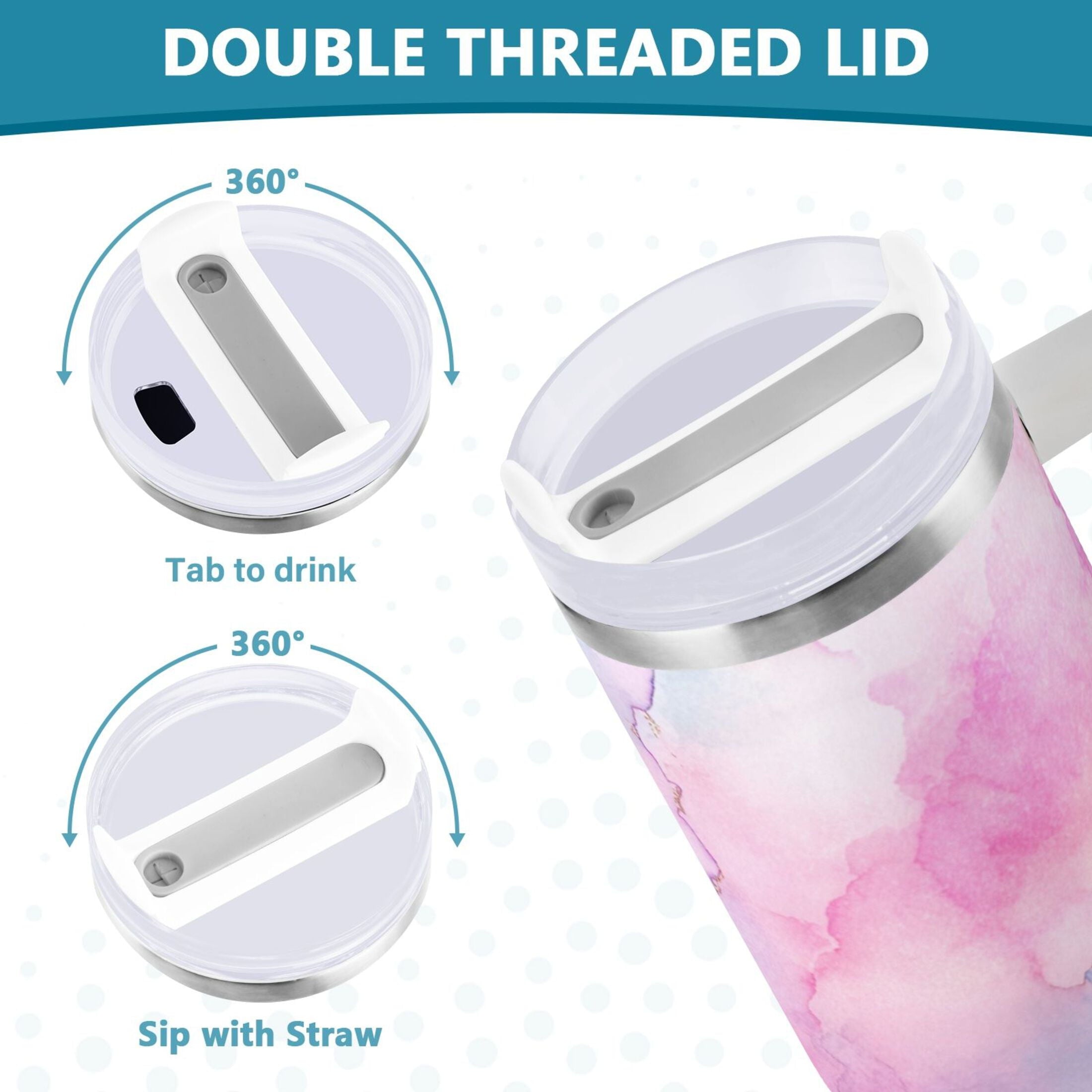 30 oz Insulated Stainless Steel Tumbler Double Wall Stainless Steel Tumbler with 2-Way Drinking Pastel Pink Marble Texture C614J