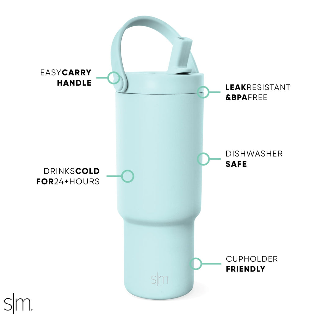 Simple Modern 24 fl oz Insulated Stainless Steel Trek Pivot Tumbler with Straw Lid and Top Handle|Seaside Blue C397E