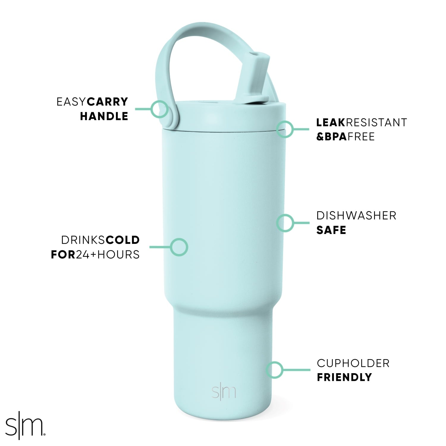 Simple Modern 24 fl oz Insulated Stainless Steel Trek Pivot Tumbler with Straw Lid and Top Handle|Seaside Blue C397E