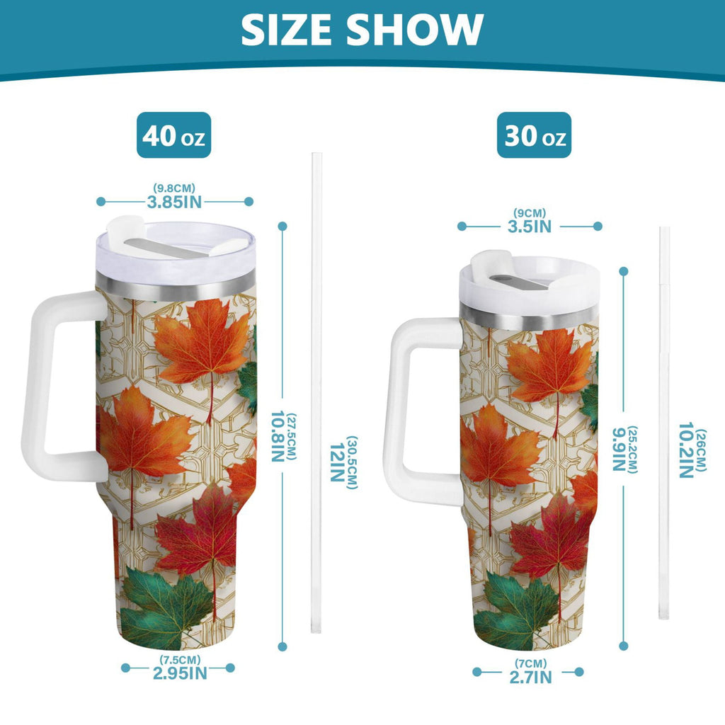 30 oz Insulated Stainless Steel Tumbler Double Wall Stainless Steel Tumbler with 2-Way Drinking Green and Red Maple Leaves C565U