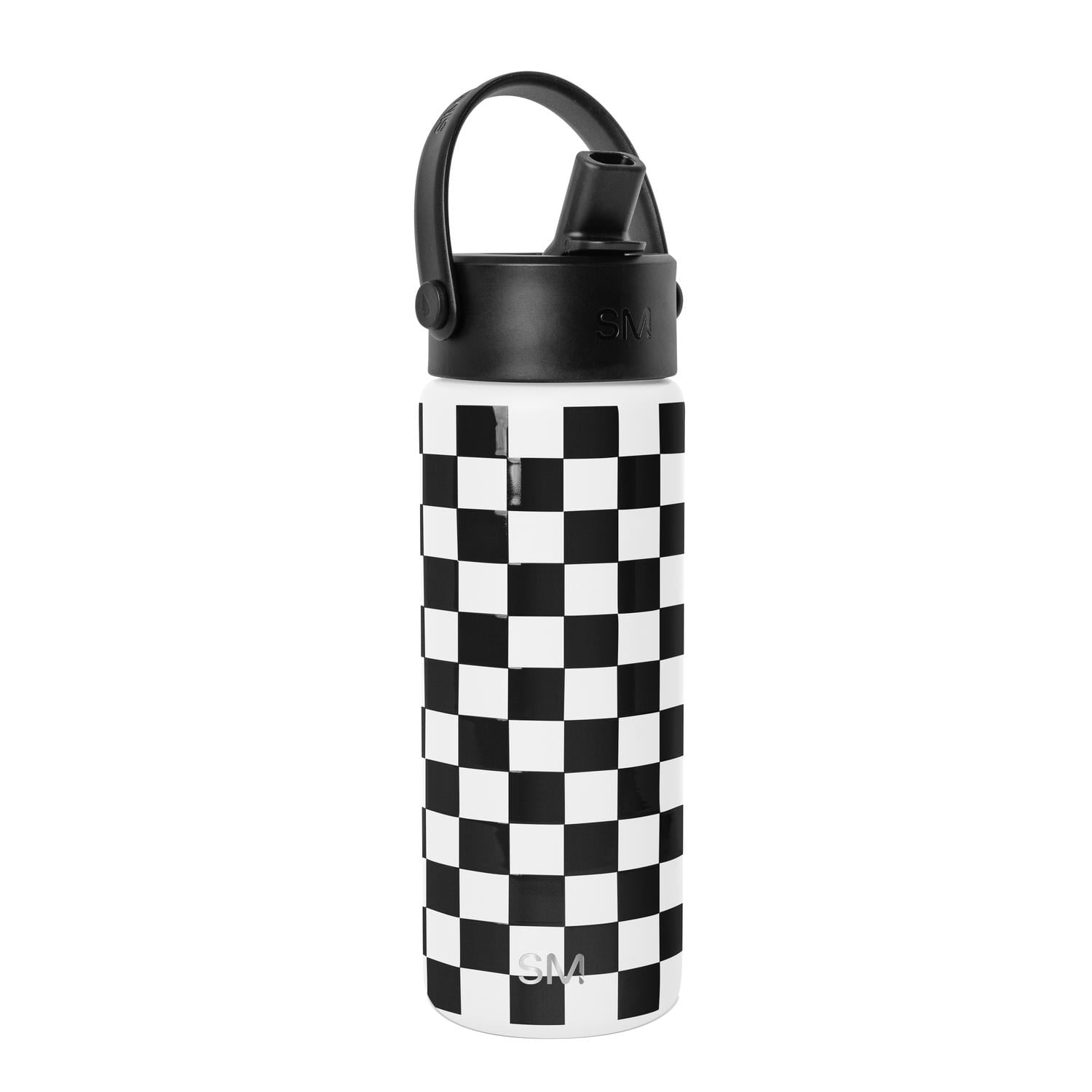 Simple Modern 18 fl oz Insulated Stainless Steel Summit Wide Mouth Water Bottle with Handle and Straw Lid|Black and White Checkmate C398L