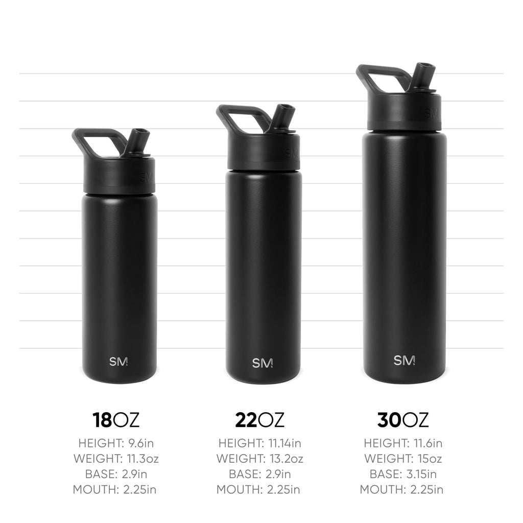 Simple Modern 18 fl oz Insulated Stainless Steel Summit Wide Mouth Water Bottle with Handle and Straw Lid|Black and White Checkmate C398L