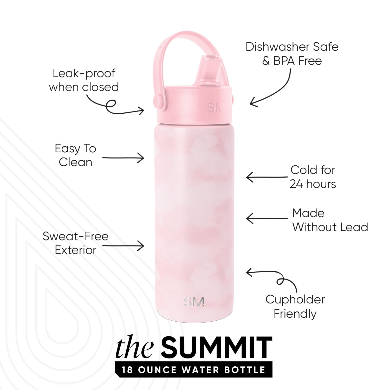 Simple Modern 18 fl oz Insulated Stainless Steel Summit Wide Mouth Water Bottle with Handle and Straw Lid|Black and White Checkmate C398L