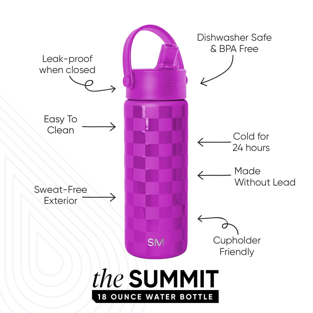 Simple Modern 18 fl oz Insulated Stainless Steel Summit Wide Mouth Water Bottle with Handle and Straw Lid|Black and White Checkmate C398L