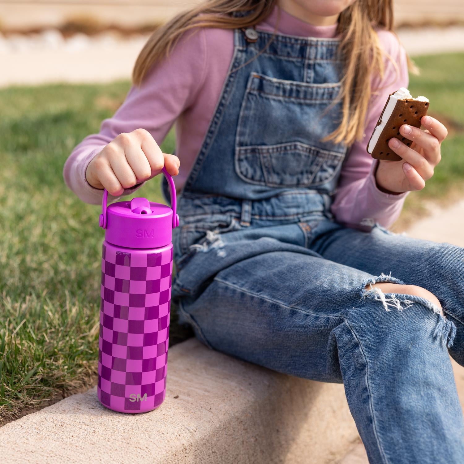 Simple Modern 18 fl oz Insulated Stainless Steel Summit Wide Mouth Water Bottle with Handle and Straw Lid|Black and White Checkmate C398L